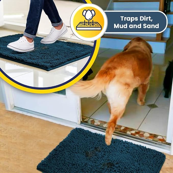Muddy Mat® | Super Water Absorbent Door Mat Indoor, Microfiber Quick Dry Chenille Entryway Rug,Slip Resistant Front Door Mat,Indoor Mats for Entryway,Machine Washable Pet Rug, Atlantic Blue 28" x 48"