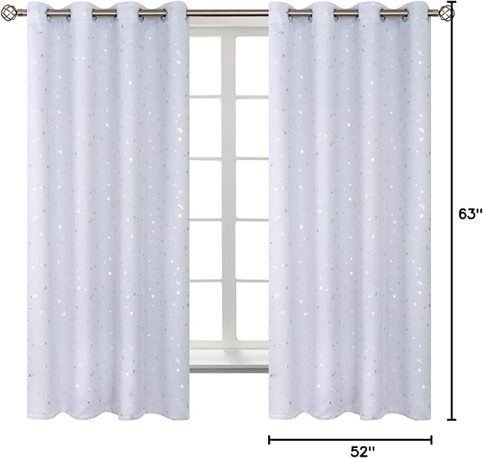 BGment Kids Room Curtains for Bedroom - Grommet Thermal Insulated Silver Star Print Room Darkening Curtains for Living Room, Set of 2 Panels, 52 x 63 Inch, Greyish White