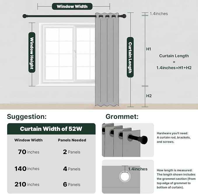 H.VERSAILTEX Linen Blackout Curtains 108 Inches Long 100% Blackout Thermal Insulated Textured Linen Look Curtain Draperies Anti-Rust Grommet, Energy Saving with White Liner, 2 Panels, Dove Gray