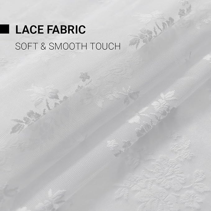 Kotile White Lace Curtains 96 Inches Long - Premium Country Floral Scalloped Lace Panel Curtains for Living Room, Antique White Floral Sheer Lace Curtains for Windows, 52 x 96 Inch, 2 Panels, White