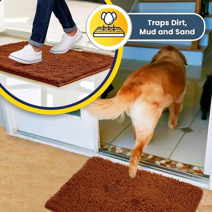 Muddy Mat® | Super Water Absorbent Door Mat Indoor, Microfiber Quick Dry Chenille Entryway Rug, Slip Resistant Front Door Mat, Indoor Mats for Entryway, Machine Washable Pet Rug, Orange 30" x 48"