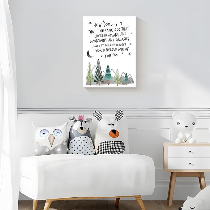 Christian Nursery Wall Art Mountain Pictures Baby Boy Decor 16x24 Inch | Inspirational Religious Decor, Toddler Boy Room Decor, Faith Paintings, Christening Gifts for Boys