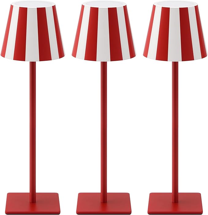 UME 3 Pack Cordless Table Lamp, Battery Operated Lamp - Portable Waterproof Rechargeable Table Lamp w/ 3 Color Temps & Stepless Dimming for Dinner, Desk, Cafe, Outdoor (Red)