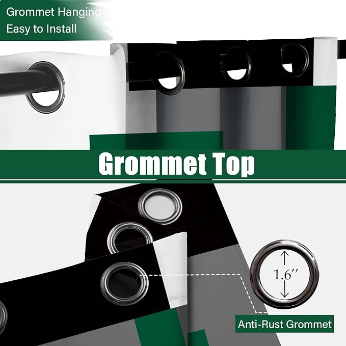 Tyrot Green 100% Blackout Curtains for Bedroom 63 inch Length 2 Panels Set White Grey Modern Abstract Geometric Black Out Curtains Insulated Room Darkening Window Drapes for Living Room, 42Wx63L