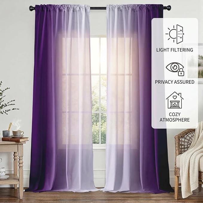 Purple Curtains 84 Inch Length for Living Room 2 Panel Set Purple and Grey White Window Treatment Curtains Lavender Ombre Gradient Light Filtering Curtains Modern Abstract Drapes