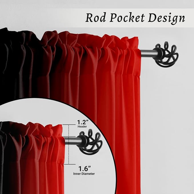 Abstract Ombre Curtains 63 inches Length for Living Room,Red and Black Light Filtering Window Curtain Rod Pocket Gradient Vintage Window Drapes for Bedroom Red Curtains,2 Panels,42 inches Wide