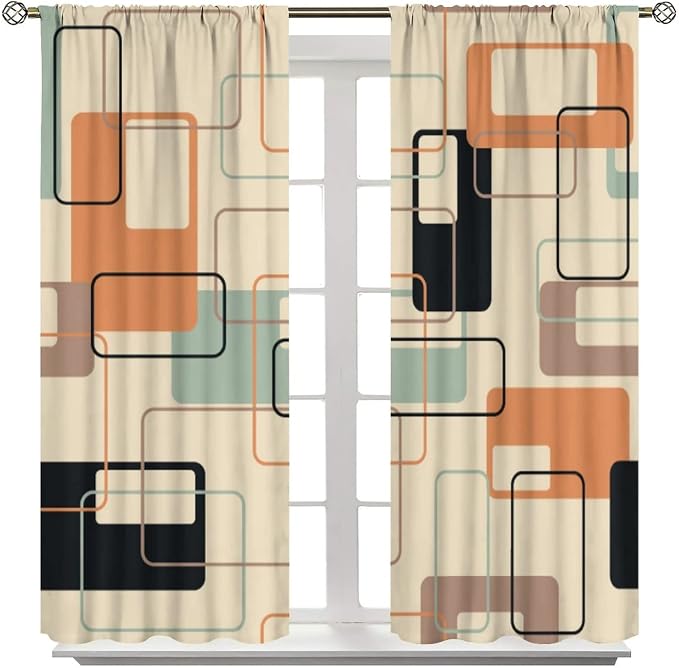 JESTRONRY Mid Century Blackout Curtains,Retro Square Design Modern Style Blackout Window Door Curtains for Bedroom Living Room Home Decor 42x63in