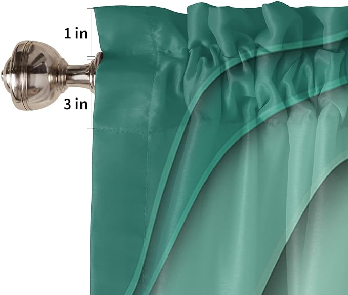 54 Inch Long Tier Curtains for Kitchen, Abstract Geometric Green Brown Gradient Waves Beach Bathroom Window Curtains Rod Pocket Short Curtains Window Treatment Tiers for Living Room 2 Panels