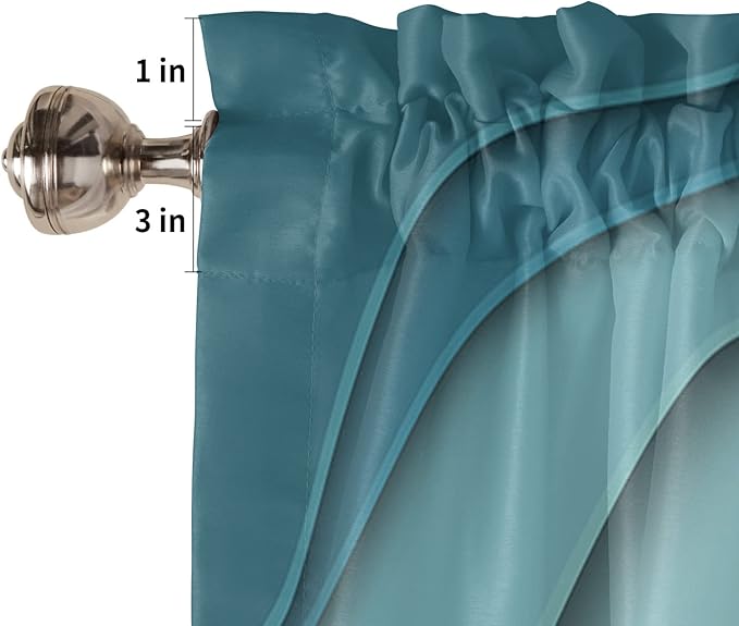 54 Inch Long Tier Curtains for Kitchen, Abstract Geometric Teal Brown Gradient Waves Beach Bathroom Window Curtains Rod Pocket Short Curtains Window Treatment Tiers for Living Room Farmhouse 2 Panels