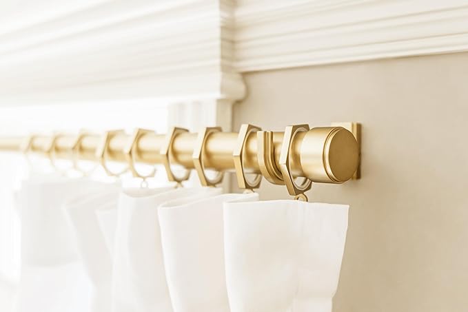 BlastHome® Non-Adjustable Luxury Curtain Rods for Windows, 1 ¼” Rod Set, 5 foot Fixed Length (Two Rods Connect for a Seamless Look), Brushed Gold
