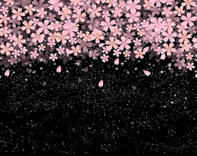 Renaiss Pink Cherry Patels Blackout Curtains, Japanese Cherry Flowers Thermal Insulated Bedroom Window Curtains, Black Floral Bossom Window Drapes for Living Room, 63" L x 53" W 2 Panel Set
