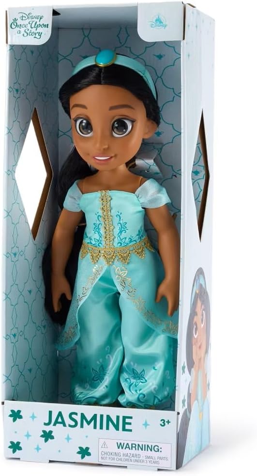 Disney Store Official Jasmine Once Upon a Story Doll - Disney Princess Toys Featuring Reflective Eyes with 3D Pupil and Iris, Detailed Costume, Hair Comb & Shoes - Comes in Display Box - 16 Inches