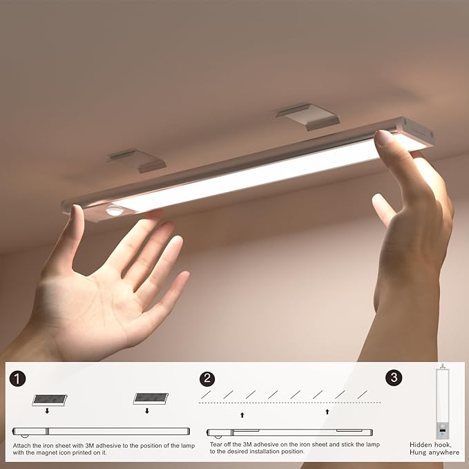 12inch Under Cabinet Lighting,54 LED Rechargeable Battery Operated Motion Sensor Light Indoor,Colors changable 6 Pack Dimmable Closet Lights,Cordless Under Counter Lights for Kitchen,Cupboard