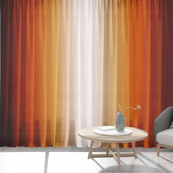 Abstract Orange Curtains for Living Room 84 inch Length 2 Panels Set, Burnt Orange Light Filtering Curtains for Bedroom,Vintage Ombre Curtain Dark Orange Kitchen Curtain Terracotta Window Drapes