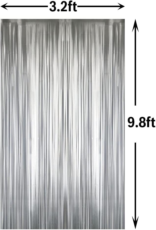 GOER 3.2 ft x 8.2 ft Metallic Tinsel Foil Fringe Curtains Party Photo Backdrop Party Streamers for Birthday,Graduation,New Year Eve Decorations Wedding Decor (5 Pcs,Matte Silver,Thick Material)