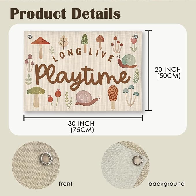Playroom Mushroom Wall Decor, Toddler Playroom Decor Hanging Linen Banner,Play Room Wall Decor for Nursery Nursery, 20x30 Inch