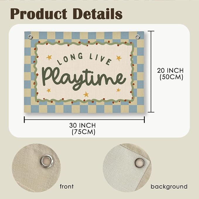 Playroom Wall Decor, Toddler Playroom Decor Hanging Linen Banner,Play Room Wall Decor for Nursery, 20x30 Inch