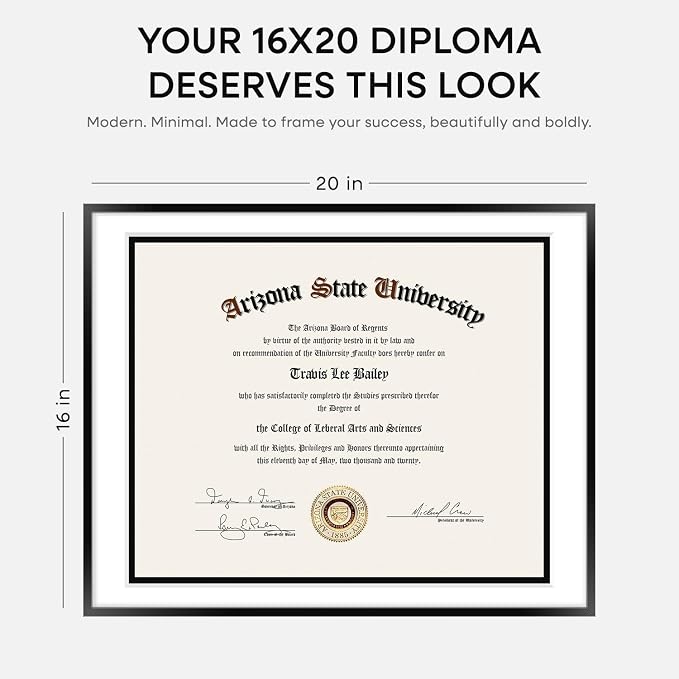 Homeforia Diploma Frame 16x20 Black, High End Metal 16 x 20 Black Certificate Frames with Mat 14 x 17, 20x16 Document Frame Matted to 14x17, Award Graduation Frames, Tempered Glass, Wall Kit, Set of 3