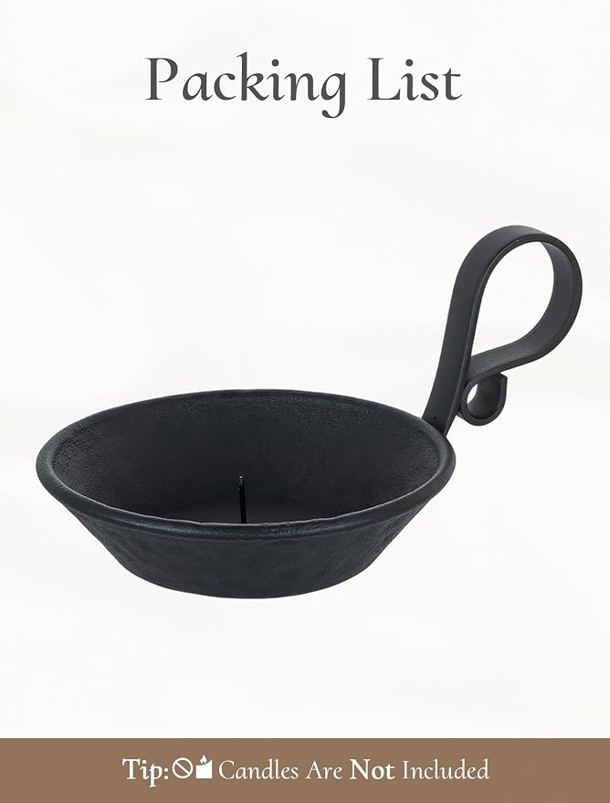 Iron Pillar Candle Holder: Vintage Black Candle Plate with Handle | Heavy Cast Iron, With Safety Spike for 3.3" Pillar, Gothic Decorative Stand for Halloween, Dining Table, Christmas, Set of 1