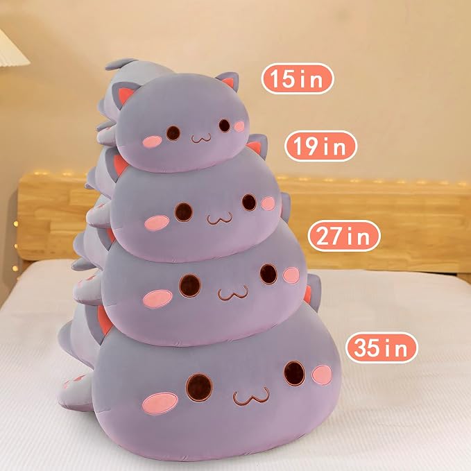 FUYU Cat Stuffed Animals, Soft Cat Plush Pillow Kawaii Kitten Stuffed Animal Toy Gifts for Kids Boys Girls Room Decor (Grey Round Eyes,19in/50cm)