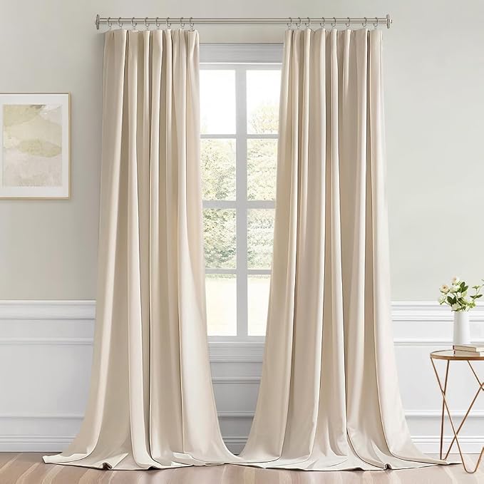 MIULEE Back Tab Cream Beige Curtains 92 Inch Long 2 Panels Set for Living Room Bedroom, Ivory Rod Pocket/Pinch Pleated Light Blocking Thermal Insulated Room Darkening Floor to Ceiling Blackout Drapes
