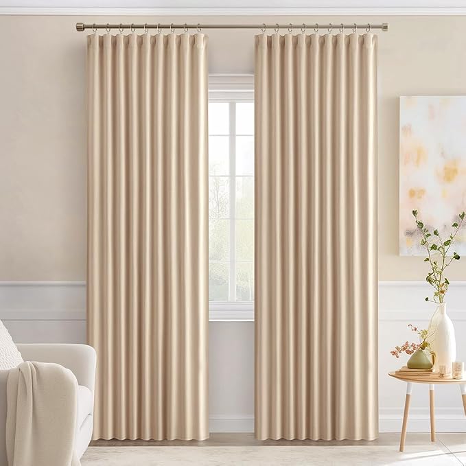 MIULEE Back Tab Beige Curtains 84 Inch Length 2 Panels Set for Living Room Bedroom, Cream Rod Pocket/Pinch Pleated Light Blocking Thermal Insulated Room Darkening Blackout Curtains 84 Inches Long