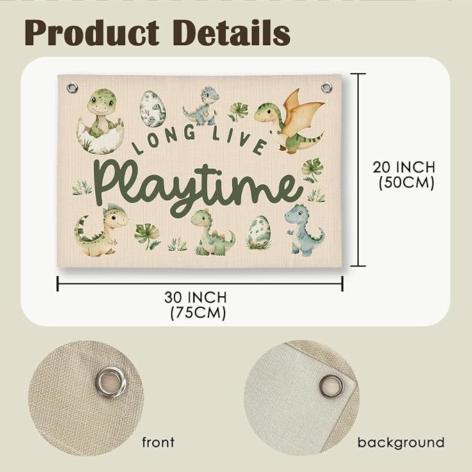 Playroom Dinosaur Wall Decor, Toddler Playroom Decor Hanging Linen Banner,Play Room Wall Decor for Nursery Nursery, 20x30 Inch