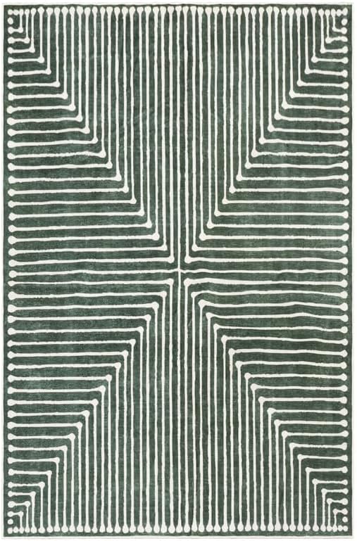 GLN Rugs Contemporary Collection - Machine Washable Area Rug, Contemporary Washable, Non Slip, Low Pile Chenille Rug, Living Room, Bedroom, Kitchen Rug (9' x 12' Beige Green)