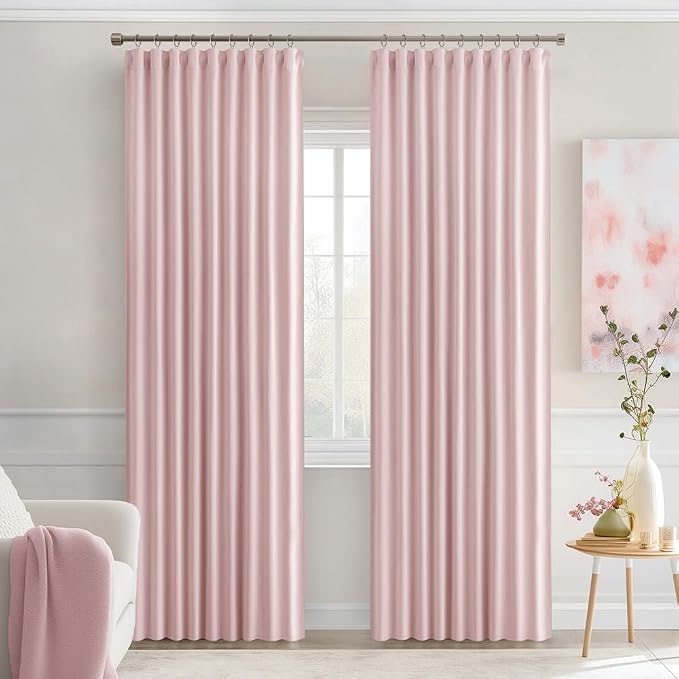 MIULEE Light Pink Back Tab Blackout Curtains 84 Inch Length 2 Panels Set for Living Room Bedroom Privacy, Rod Pocket/Pinch Pleated Thermal Insulated Room Darkening Light Blocking Curtains 52x84 Inch