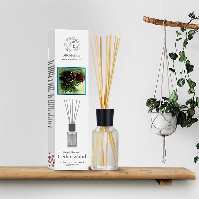 Cedarwood Reed Diffuser 3.4 Fl Oz - Scented Reed Diffuser Gift Set - Best for Aromatherapy - Home - Room Air Fresheners - Cedarwood Essential Oil - by Aromatika (Pack of 2)