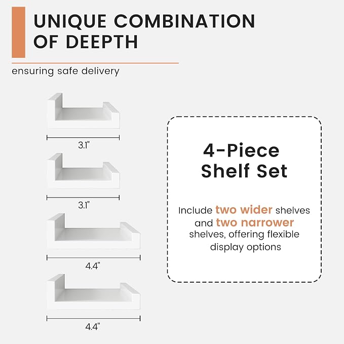 FLYJOE Floating Picture Ledge Shelves for Wall Set of 4, 48 Inch Wall Shelves with Lip Long Large Nursery Book Shelf for Toys Storage Kids Bookshelf Wall Mounted Living Room Bedroom Decor Frames