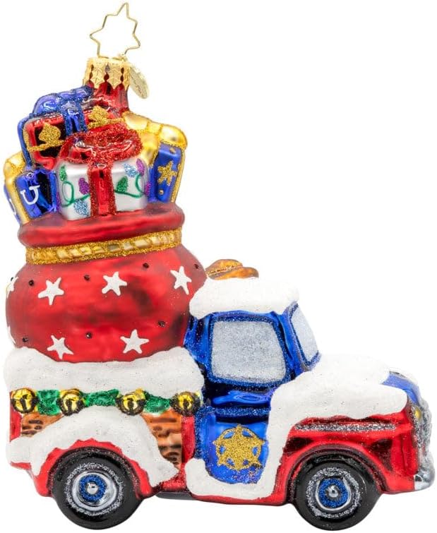 Christopher Radko Hand-Crafted European Glass Christmas Tree Decorative Ornament, Lone Star Santa Cruiser