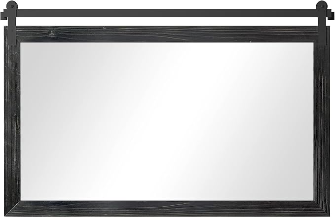 COGOOD Farmhouse Bathroom Mirror - 49 x 30 Rustic Wood Framed Wall Barn Door Mirror for Entryway, Living Room, Entryway Wall Decor (Black)