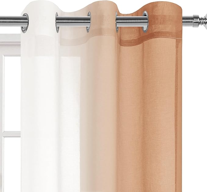 DWCN Ombre Sheer Curtains - 84 inches Long Faux Linen Gradient Semi Voile Curtains for Bedroom and Living Room, Set of 2 Grommet Top Window Curtain Panels, 42 x 84 Inches Long, Burnt Ochre