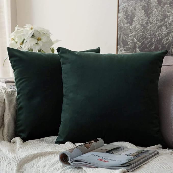 MIULEE Pack of 2 Velvet Soft Solid Decorative Square Throw Pillow Covers Cushion Case for Sofa Bedroom Couch, 20x20 Inch Army Green