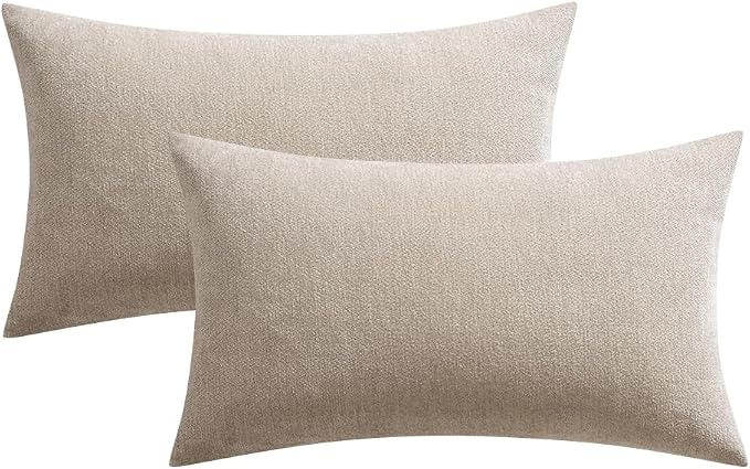 MIULEE Pack of 2 Beige Decorative Pillow Covers 12x20 Inch | Soft Chenille Couch Throw Pillows Farmhouse Cushion Covers for Home Decor Sofa Bedroom Living Room