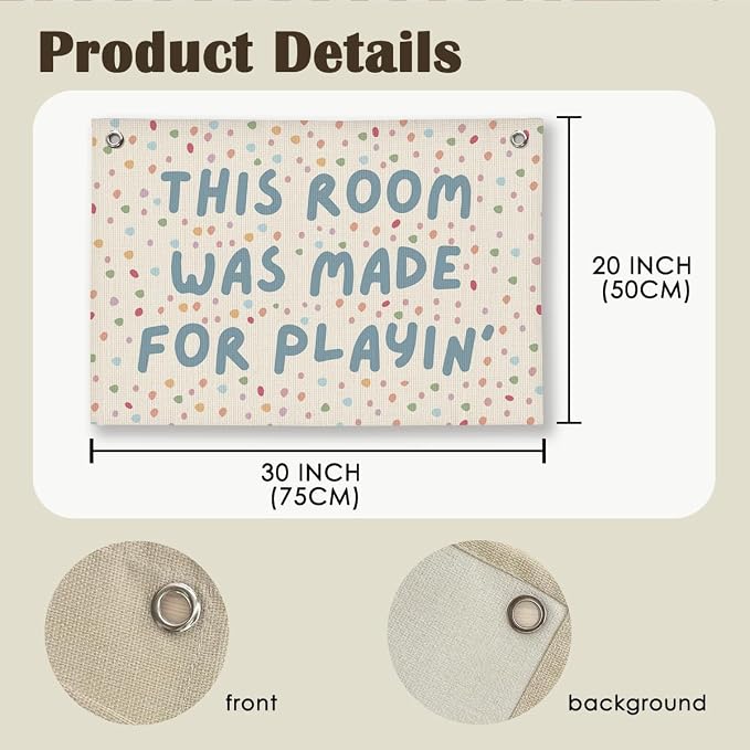 Playroom Wall Decor, Playroom Toddler Decor Hanging Linen Banner, Play Room Wall Decor for Nursery, 20x30 Inch