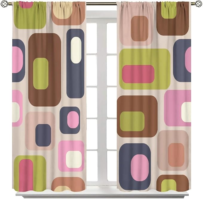 JESTRONRY Mid Century Curtains, Vintage Classic 1950S 1960S Retro Abstract Geometric Modern Home Decor Blackout Rod Pocket Window Drapes for Living Room Bedroom 55x63in