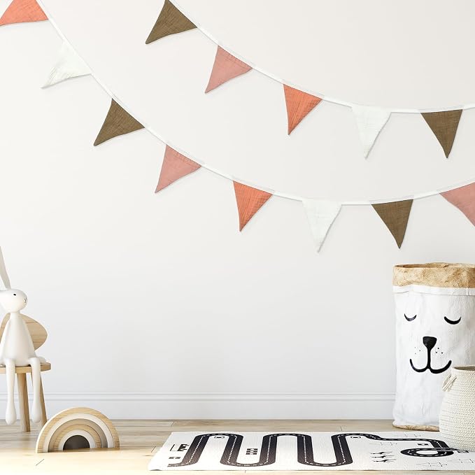 Oudain 2 Pcs Pennant Banner Flags Nursery Garland Triangle Bunting Flags Playroom Wall Decor Banner for Nursery Baby Shower Birthday Boho Wedding Party Event, Each 7.75 ft(Pastel Color)