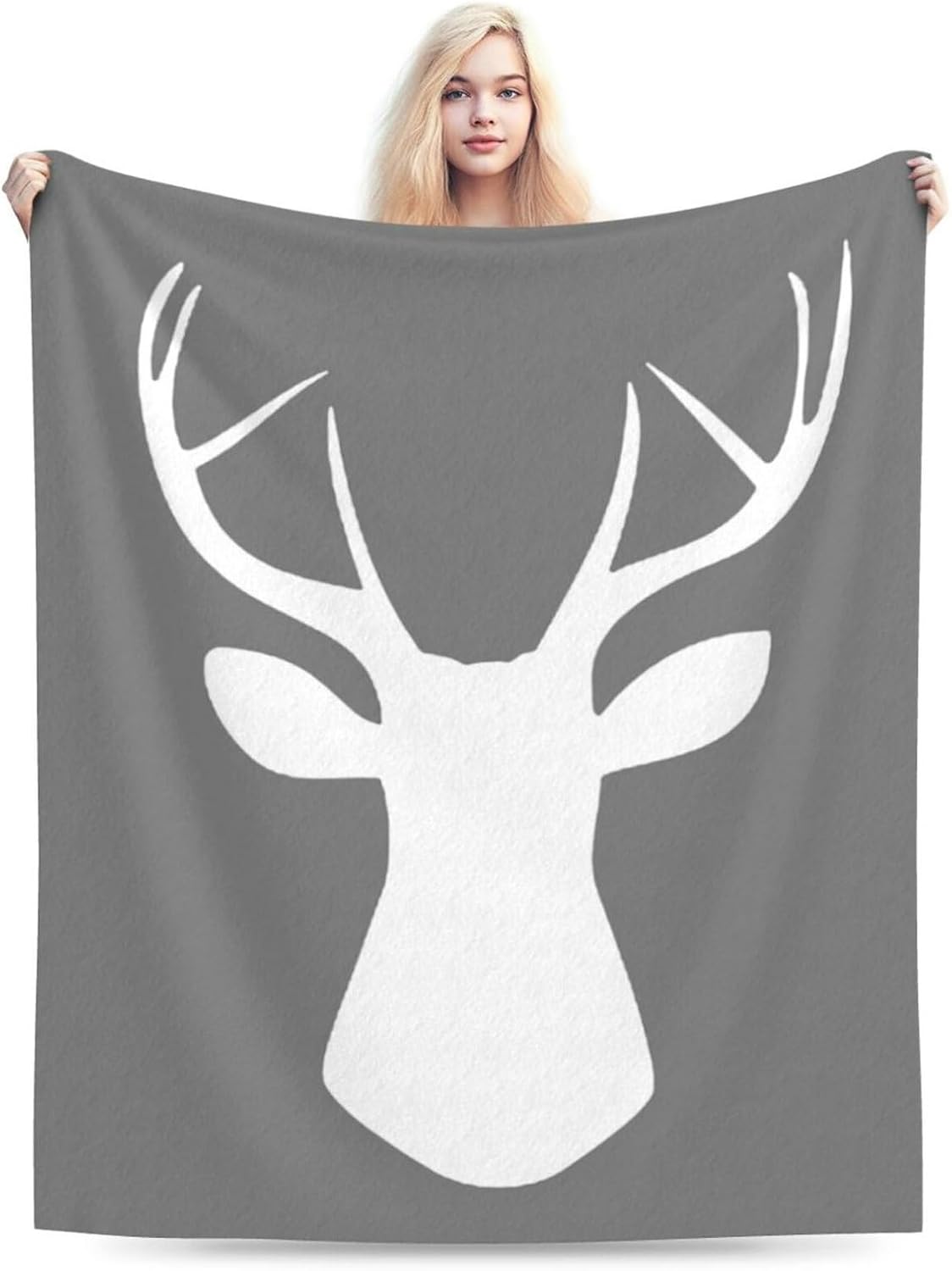 HGOD DESIGNS Deer Flannel Fleece Bed Blanket 40 x 50 inch Woodland Deer Head Throw Blanket Lightweight Cozy Plush Blanket for Bedroom Living Rooms Sofa Couch