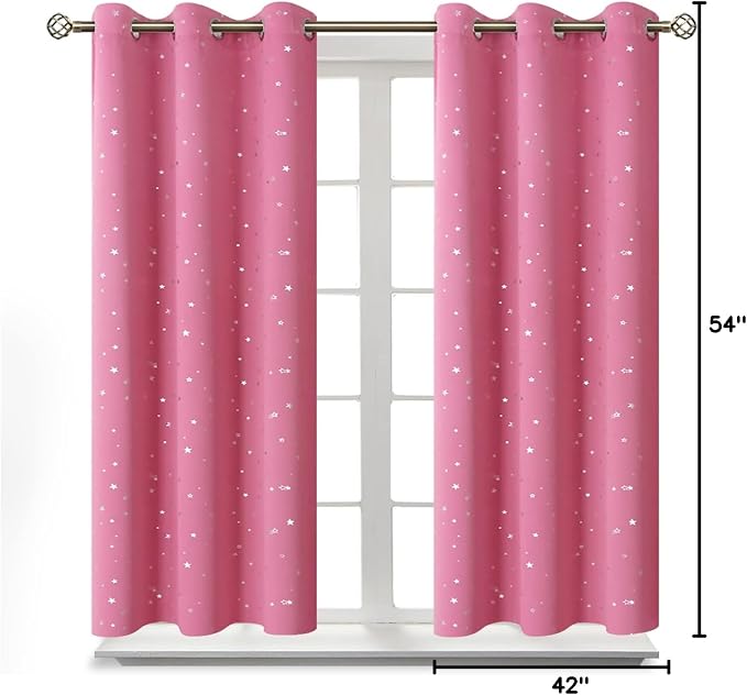 BGment Pink Star Room Darkening Curtains for Kid's Bedroom - Grommet Thermal Insulated Blackout Printed Curtains for Girl Room, Set of 2 Panels, 42 x 54 Inch