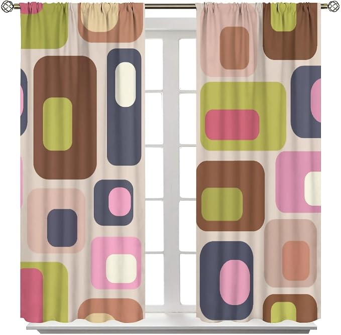 JESTRONRY Mid Century Curtains, Vintage Classic 1950S 1960S Retro Abstract Geometric Modern Home Decor Blackout Rod Pocket Window Drapes for Living Room Bedroom 42x45in