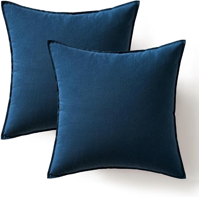 MIULEE Pack of 2 Decorative Linen Pillow Covers 20x20 Inch Navy | Spring Boho Farmhouse Modern Soft Accent Throw Pillows Neutral Cushion Covers for Sofa Couch Bed Living Room Home Decor