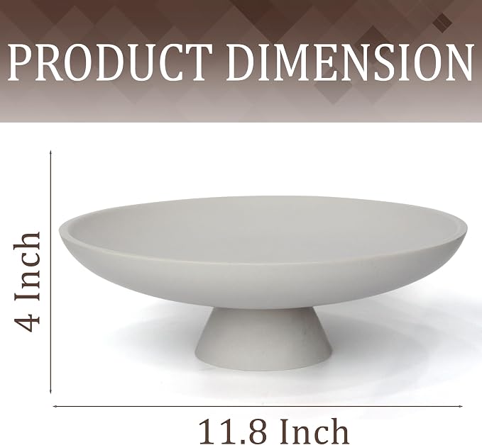 YMXYJM Modern Resin Pedestal Decorative Bowl, Large Fruit Bowl for Kitchen Counter, Stylish Key Bowl for Entryway Table, Grey