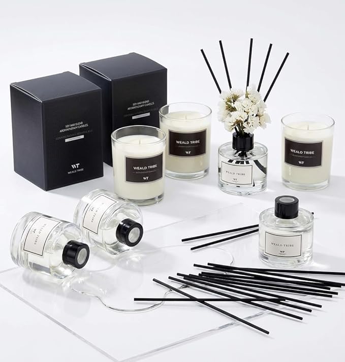 WEALD TRIBE Real Flower Reed Diffuser Set of 3 for Bathroom Air Fresheners, Oil Defusers | Fresh Linen/Ocean/Eucalyptus & Mint Scent(1.7 fl oz Each Pack) Home Fragrance with 12 Stick | Shelf Decor