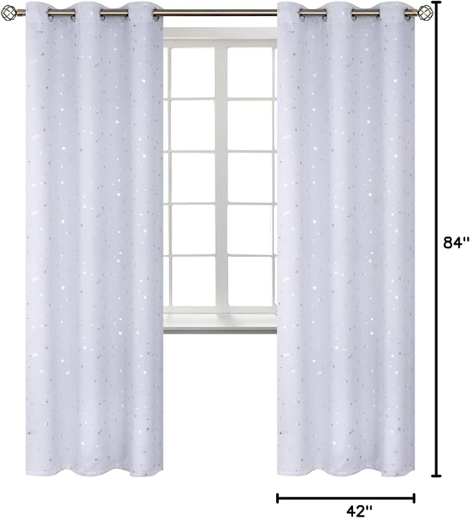 BGment Kids Room Curtains for Bedroom - Grommet Thermal Insulated Silver Star Print Room Darkening Curtains for Living Room, Set of 2 Panels, 42 x 84 Inch, Greyish White