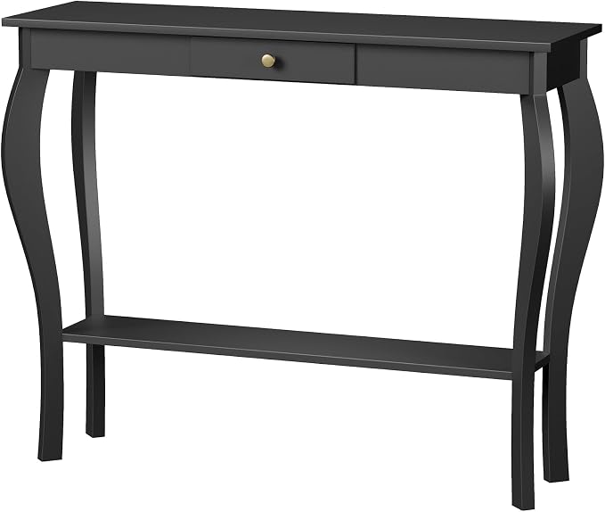 ChooChoo Narrow Console Table with Drawer, Chic Accent Sofa Table, Entryway Table, Black