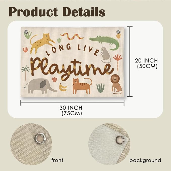Playroom Woodland Animal Wall Decor, Toddler Playroom Decor Hanging Linen Banner,Play Room Wall Decor for Nursery Nursery, 20x30 Inch