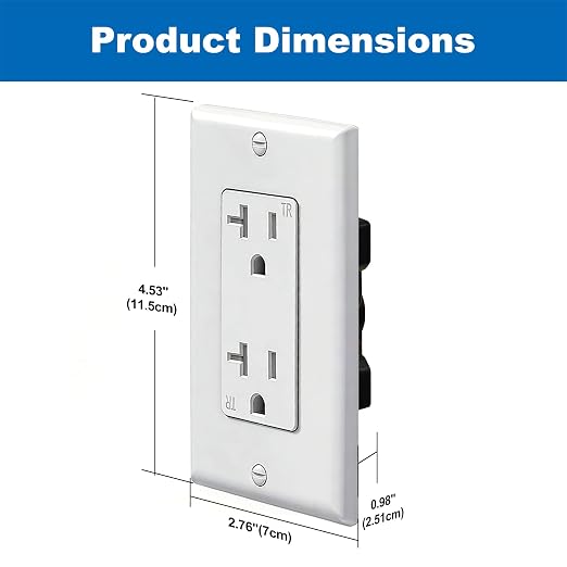 BESTTEN 20 Pack 20 Amp Decor Wall Receptacle Outlet, 20A Tamper-Resistant (TR) Electrical Outlet with Wallplate, Residential and Commercial Use, UL Listed, White