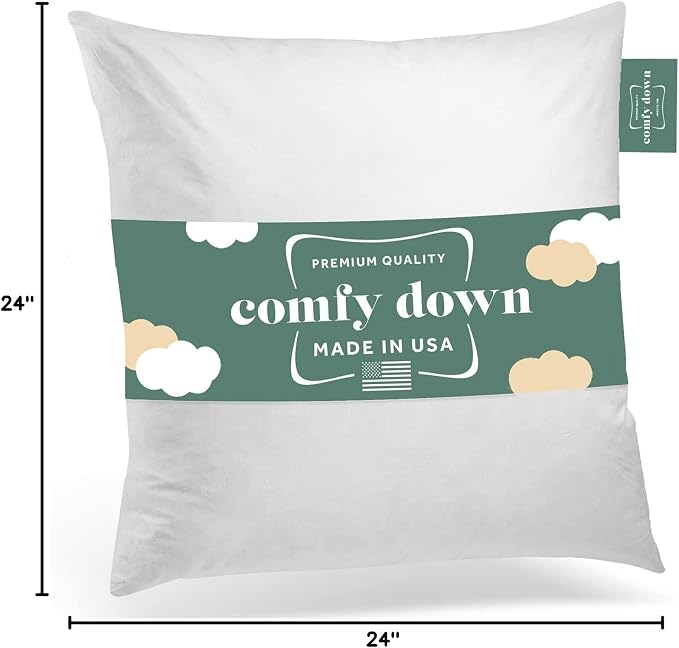 ComfyDown 24x24 Throw Pillow Insert, Down & Feather Fill, 100% Cotton Cover, Made in USA ā Premium Soft Decorative Pillow Form Sham Stuffer for Bed, Sofa & Couch